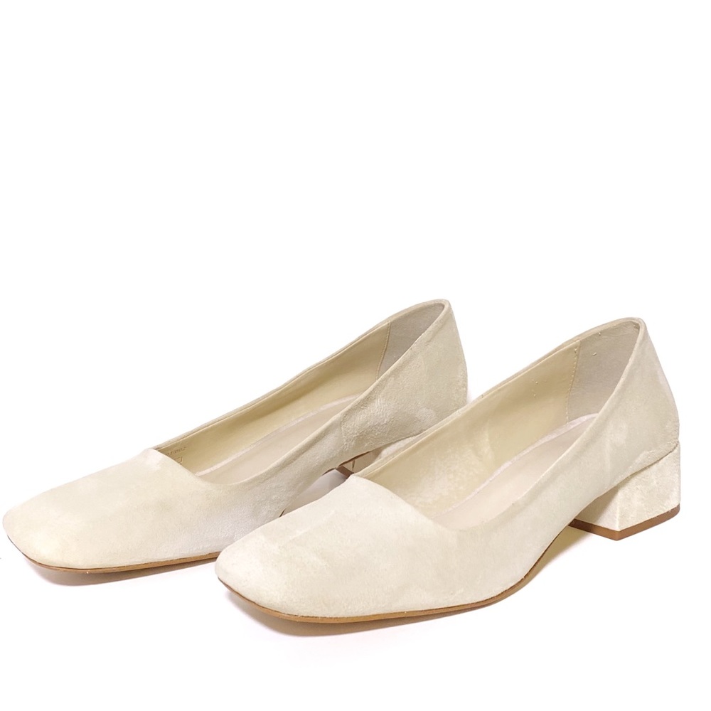 Zara Basic Cream Suede Square Tip Heels size 11